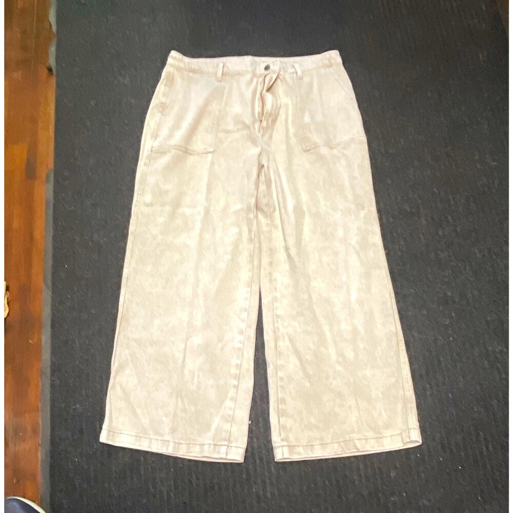 Universal Thread Women’s Wide-Leg Cropped Denim Pants Beige Size 16 Pockets